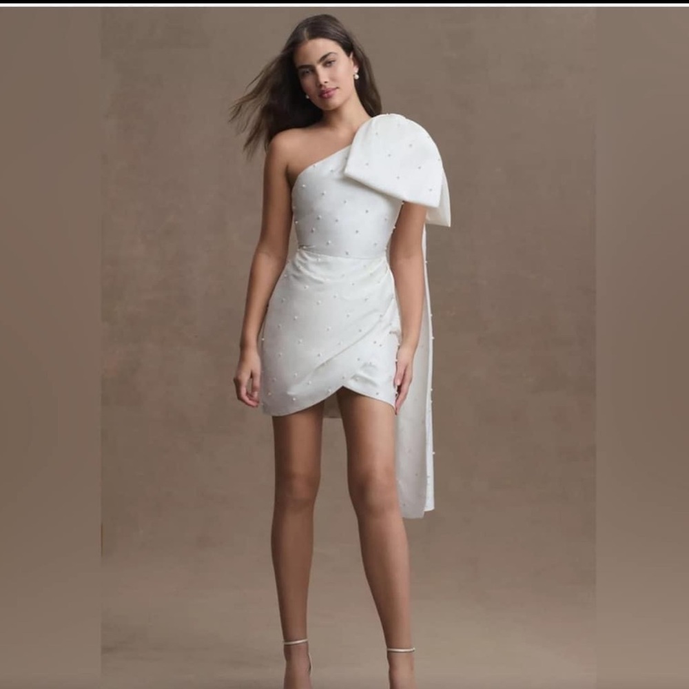 Sachin & Babi Phipps One-Shoulder Pearl Embellishef Mini Dress 6